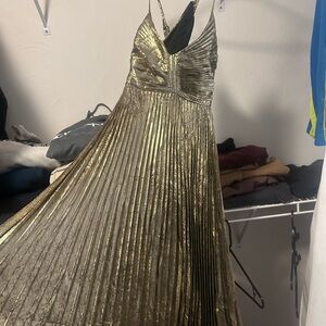 Astr Gold Pleated Maxi Dress